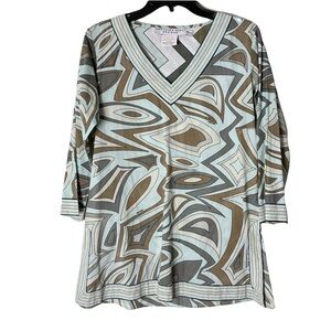 Nwot Gretchen Scott Designs Printed Cotton Tunic Size Small Slits 3/4 Sleeves